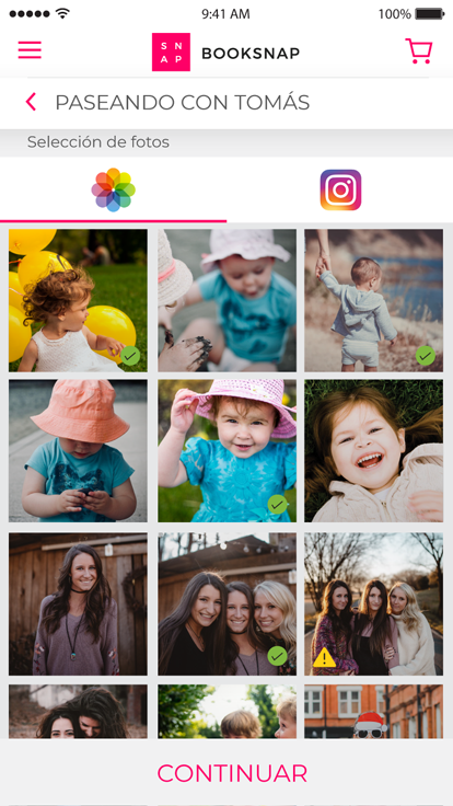 Selección de fotos desde instagram o las fotos de tu celular para crear tus fotolibros